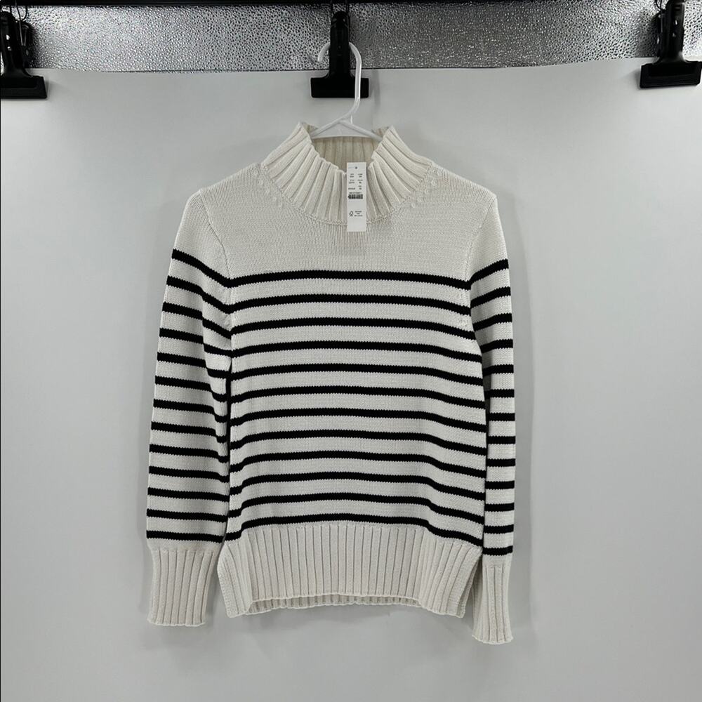 J. Crew Women's Cotton turtleneck sweater in stripe - Ivory/Black - XS - NWT